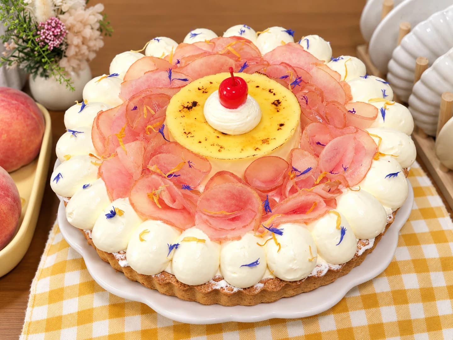 Bánh tart pudding đào và kem chanh