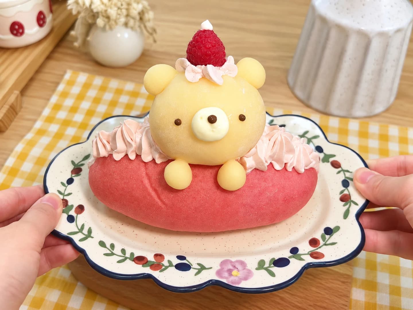 Raspberry Mochi Cream Bear Buns